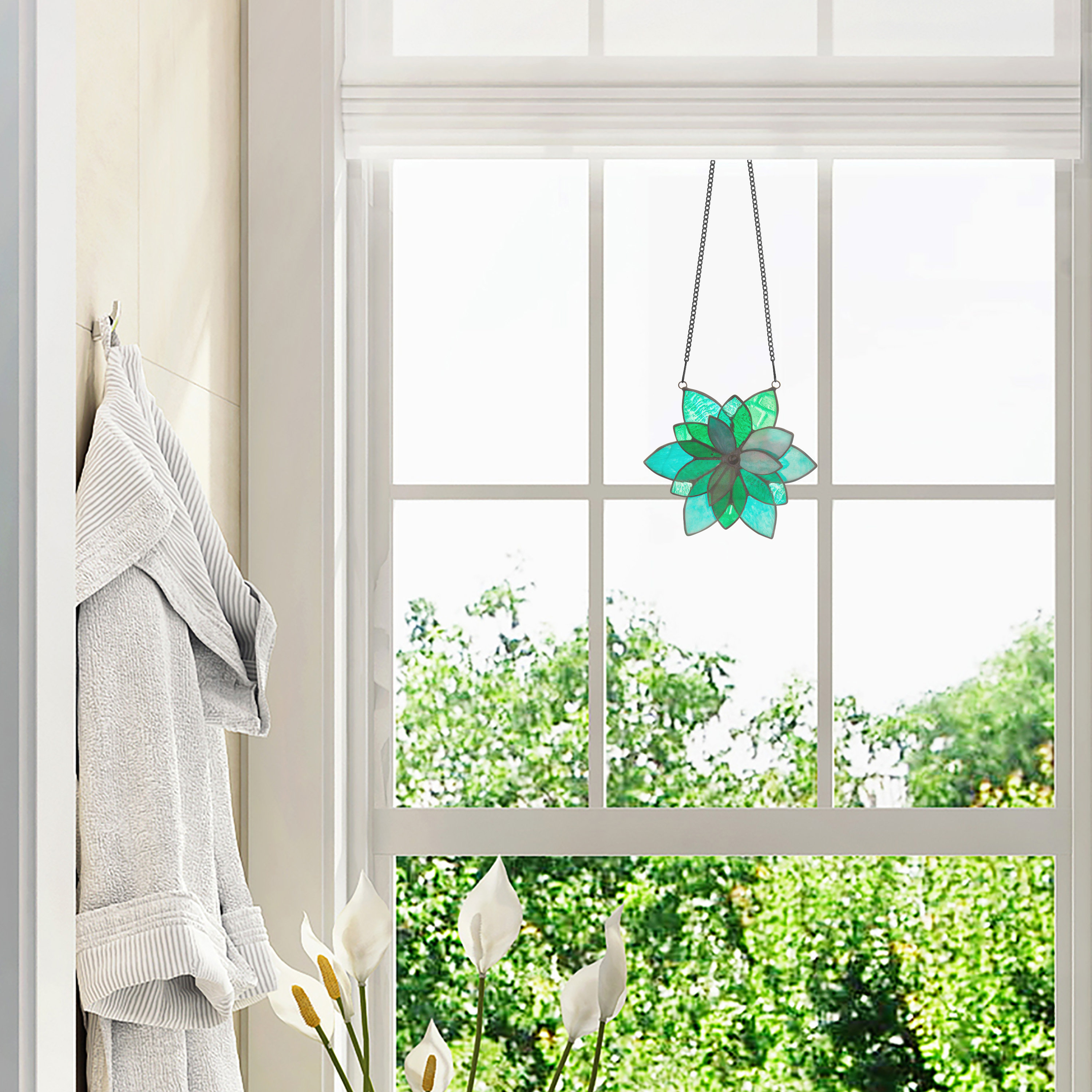 Lark Manor™ 6.75"L 3Dimensional Stained Glass Flower Window Panel